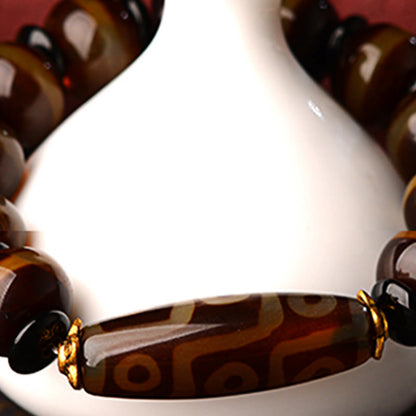 Buddha Stones Tibetisches Natur-Neun-Augen-Dzi-Perlen-Achat-Armband für Reichtum und Segen 