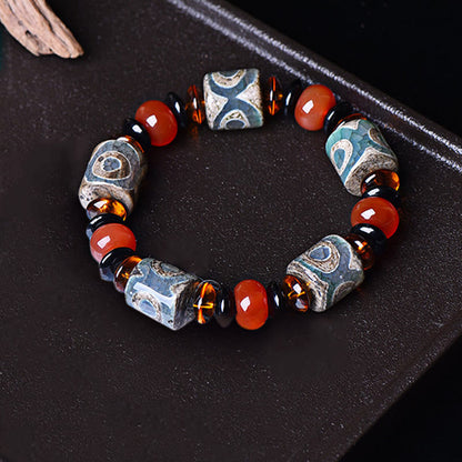 Buddha Stones Tibetisches Dreiäugiges Dzi-Perlen-Achat-Schutz-Glücksarmband