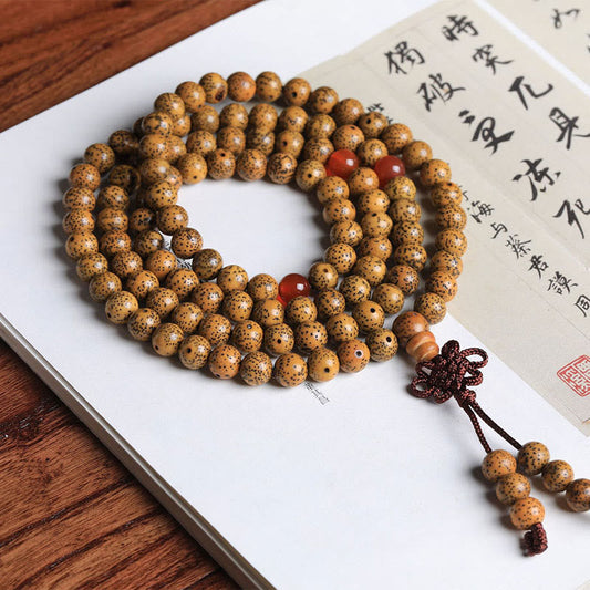 Pulsera de la buena fortuna con 108 cuentas de mala de Buda y semillas de bodhi de ágata roja 