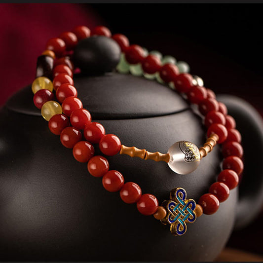 Pulsera de doble vuelta con amuleto de bendición de cinabrio y sándalo rojo, hojas pequeñas, Buda natal, piedras del zodíaco chino, ágata roja