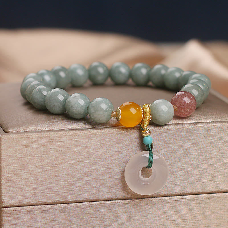 Pulsera de prosperidad con cuentas de cuarzo fresa y jade natural de Buda