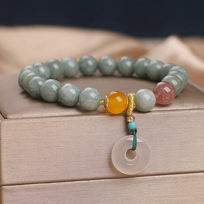 Pulsera de prosperidad con cuentas de cuarzo fresa y jade natural de Buda