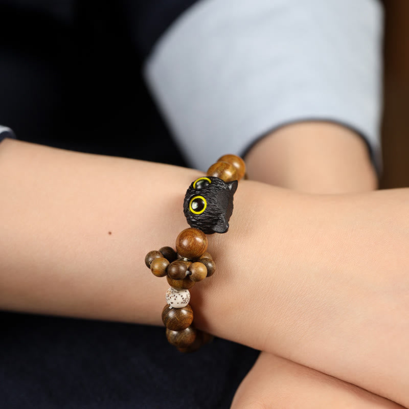 Buddha Stones Grünes Sandelholz Ebenholz Katze Peace Beruhigendes Armband