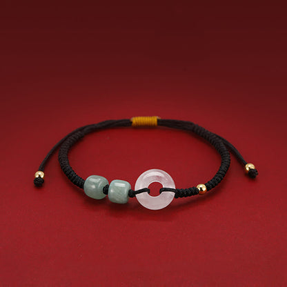 Pulsera trenzada de pareja con 2 piedras de Buda, aventurina verde, jade blanco y hebilla de la paz.