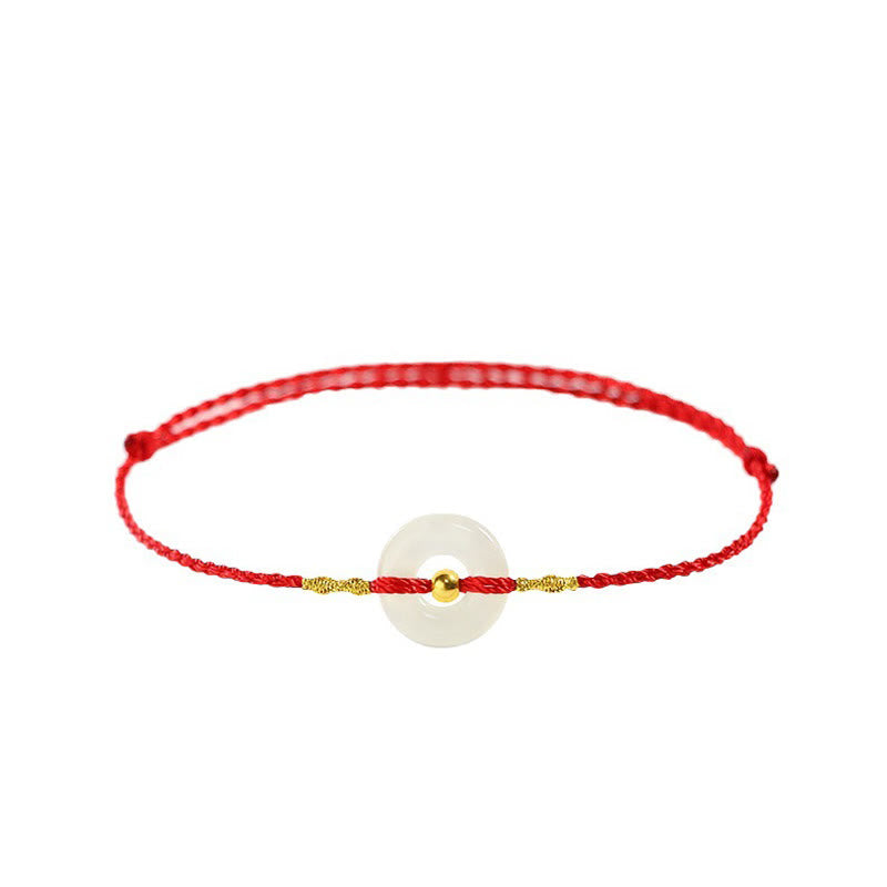 Pulsera trenzada de jade hetian con cuentas de oro 999 y piedras de Buda, con hebilla de paz y abundancia. 