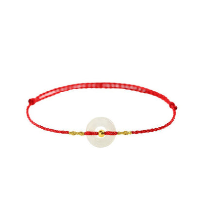 Pulsera trenzada de jade hetian con cuentas de oro 999 y piedras de Buda, con hebilla de paz y abundancia. 
