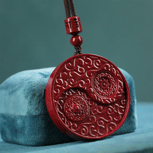 Collar con colgante de cinabrio con piedras de Buda y Yin Yang que aleja los malos espíritus. 