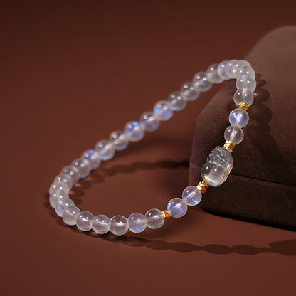 Pulsera curativa PiXiu de piedra lunar natural bañada en oro y plata de ley 925 con piedras de Buda 