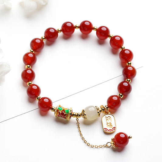 Pulsera con dijes de confianza de Buda, ágata roja natural, jade hetiano y carácter Fu 