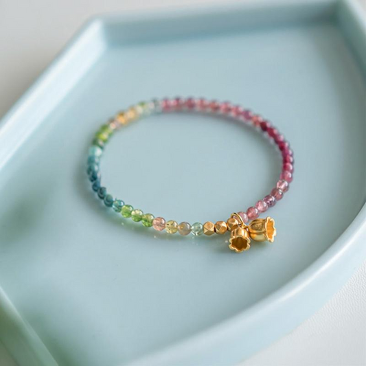 Natural Tourmaline Gradual Change Color Bracelet Thin Lily of The Valley Pendant S925 Silver-plated - Touch Bling