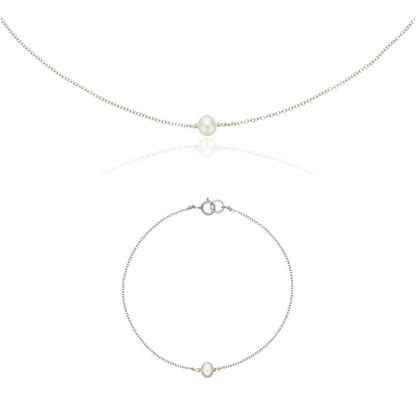 Conjunto de regalo de gargantilla y pulsera de una perla de plata