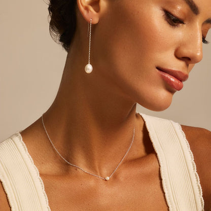 Gold Large Pearl Drop Ear Threaders and Single Pearl Choker Gift Set