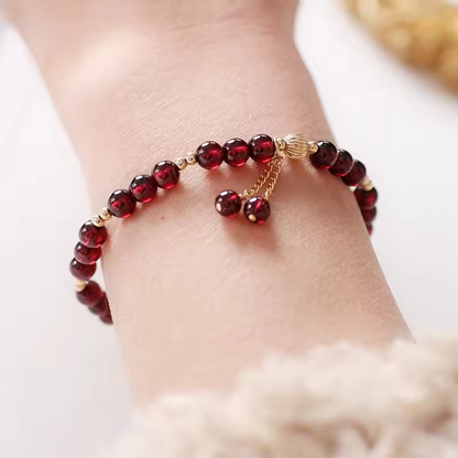 14k Gold Natural Garnet Positivity Bracelet
