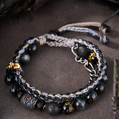 Buddha Stones 925 Sterling Silver Lava Rock Eagle's Eye Stone Lucky Beads Handmade Healing Bracelet