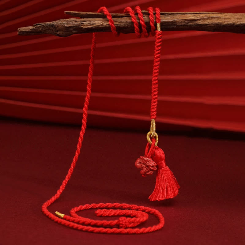Cadena para el vientre de hilo rojo con bendición de dragón y cinabrio natural de piedras de Buda