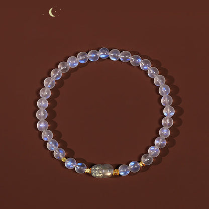 Pulsera curativa PiXiu de piedra lunar natural bañada en oro y plata de ley 925 con piedras de Buda 