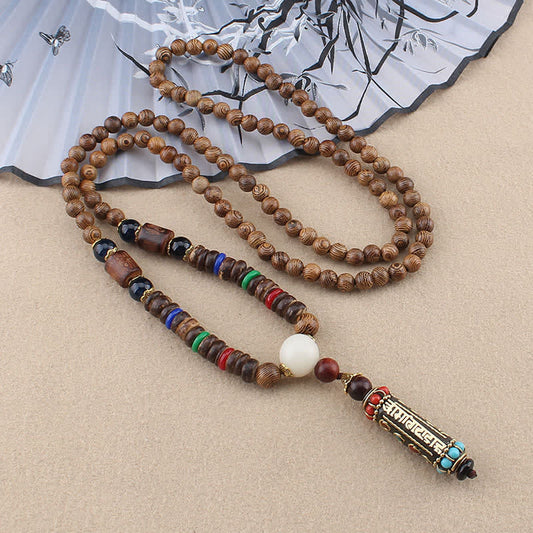 Piedras de Buda tibetano Om Mani Padme Hum Dzi cuentas wengué collar de madera colgante
