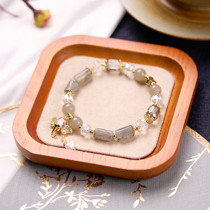 Buddha Stones Amethyst Green Aventurine Strawberry Quartz Positive Elephant Charm Bracelet