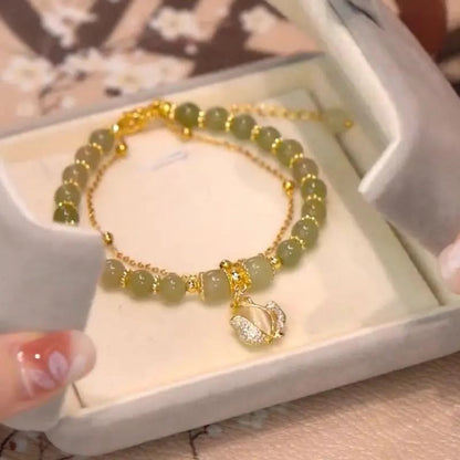 Pulsera de cuentas con piedras de Buda, hojas de jade, ginkgo, tulipán, cacahuete y carácter Fu, con la suerte