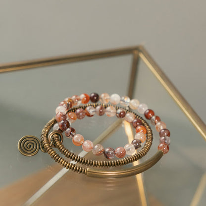 Pulsera de cobre con piedras de Buda, cuarzo hematoide rojo fantasma morado y cuarzo rutilado verde, amor y perdón 