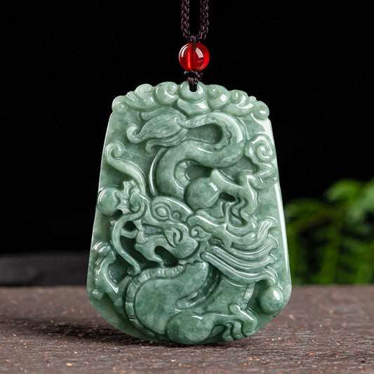 Collar con colgante de cuerda de jade con diseño de dragón del zodiaco chino y piedras de Buda