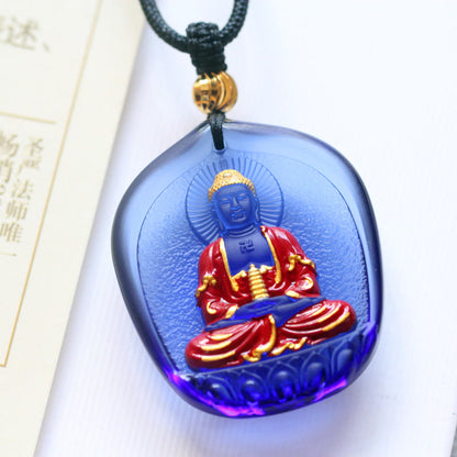 Collar con colgante de cristal de compasión de Liuli, Buda de la Medicina del Tíbet, piedras de Buda
