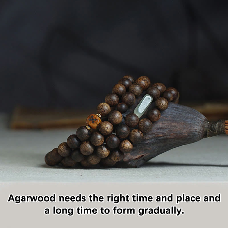 Piedras de Buda 108 cuentas Mala Brunei Agarwood Hetian Jade Yak hueso fuerza equilibrio pulsera 