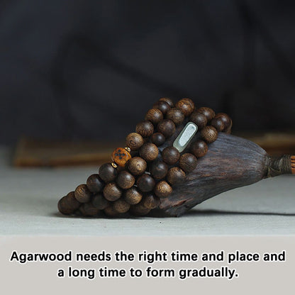 Piedras de Buda 108 cuentas Mala Brunei Agarwood Hetian Jade Yak hueso fuerza equilibrio pulsera 