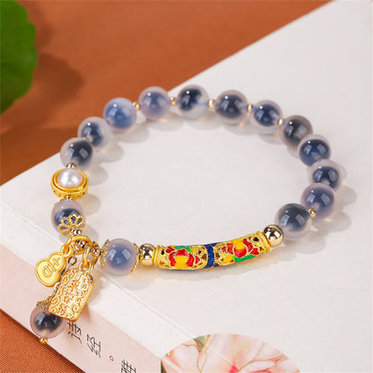 Buddha Stones Armband mit natürlichem blauem Candy-Achat, Amulett, Stärke 
