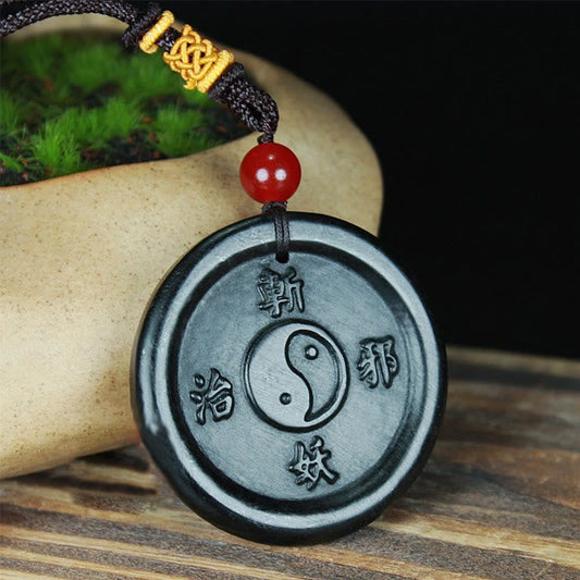Collar con colgante de piedra de Buda, jade cian hetiano natural, armonía y suerte, Yin Yang 