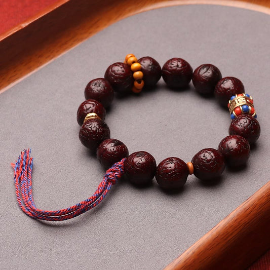 Pulsera de borlas con cuentas de semillas Bodhi y piedras de Buda que transmiten paz y calma