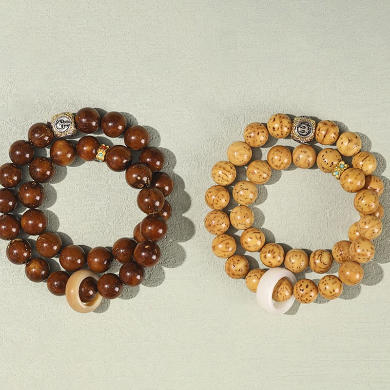 Pulsera de doble vuelta con semillas de Bodhi de rata y oro púrpura tibetano natural con piedras de Buda