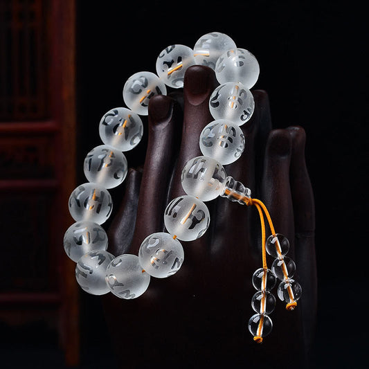 Pulsera de meditación Om Mani Padme Hum con piedras de Buda, cristal blanco del Tíbet, ónix negro