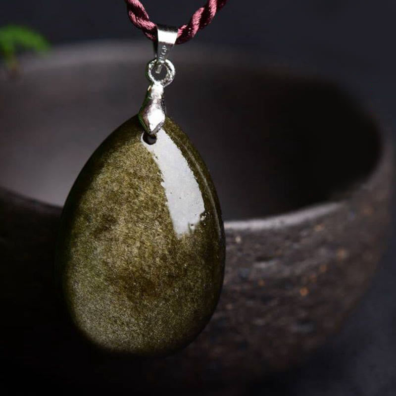 Collar con colgante de gota de agua de riqueza, piedras de Buda, obsidiana dorada, obsidiana negra, obsidiana arcoíris 