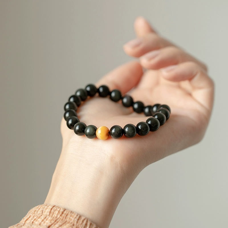 Buddha Stones Armband aus natürlichem Regenbogen-Obsidian und Tigerauge mit positiver Liebe