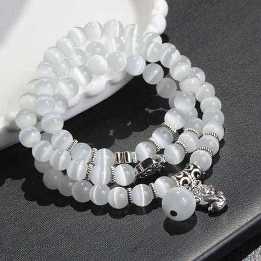 Pulsera triple vuelta con soporte PiXiu de ojo de gato y piedras de Buda