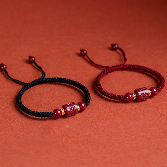 Buddha-Steine ​​Tibet Zinnober Om Mani Padme Hum Gravierte Segen Geflochtenes Armband 