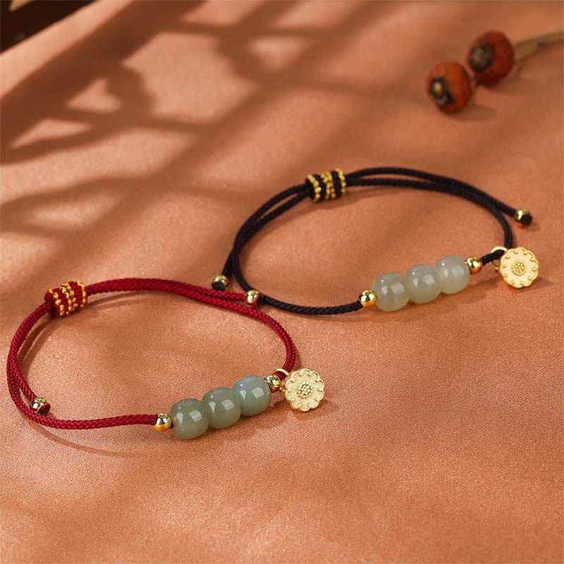 Pulsera trenzada de vaina de loto con cuentas de jade hetiano hechas a mano con piedras de Buda para la prosperidad y la suerte 