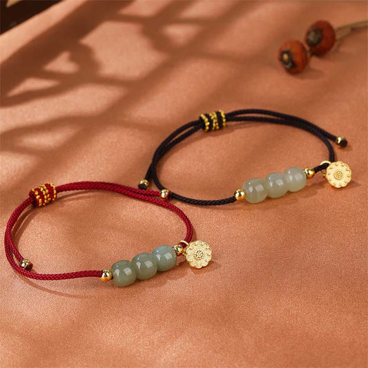 Pulsera trenzada de vaina de loto con cuentas de jade hetiano hechas a mano con piedras de Buda para la prosperidad y la suerte 