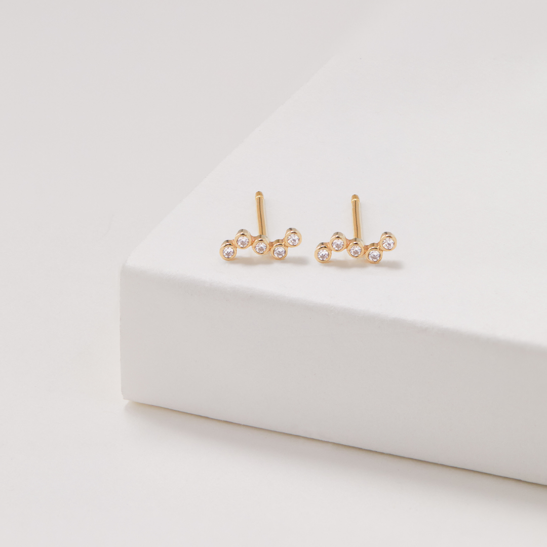 Silver Diamond Style Wave Stud Earrings