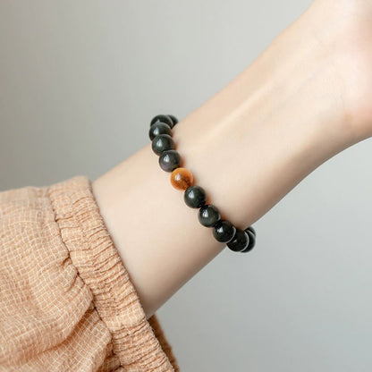 Buddha Stones Armband aus natürlichem Regenbogen-Obsidian und Tigerauge mit positiver Liebe