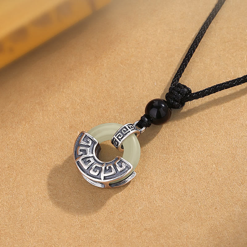 Collar con colgante de prosperidad y hebilla de paz de jade hetiano natural en plata de ley 925 con piedras de Buda 