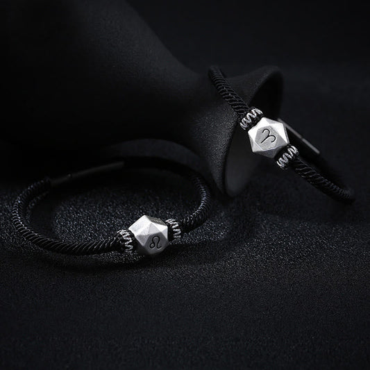 Pulsera de hilo hecha a mano con piedras de Buda en plata de ley 999 y protección de las 12 constelaciones del zodíaco. 