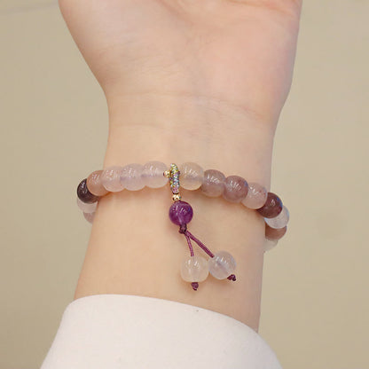 Pulsera de cuentas de Buda con cuentas de jade, seda dorada y morada natural, con flor violeta y dije de riqueza 