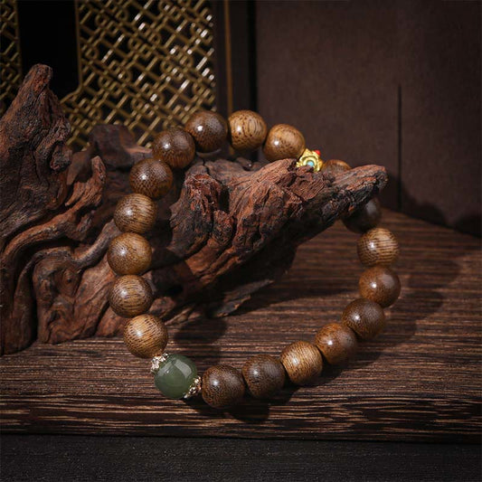 Buddha Stones Agarwood Good Luck Glazed Strength Bracelet