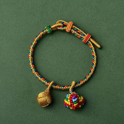 Pulsera con abalorios de bolas doradas Zongzi hechas a mano con cuerda colorida y piedras de Buda