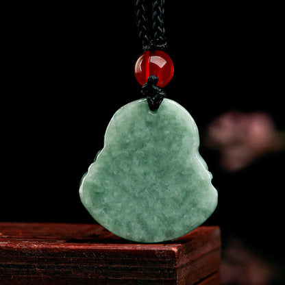 Collar con colgante de Buda sonriente de jade verde natural con piedras de Buda y la suerte de la abundancia