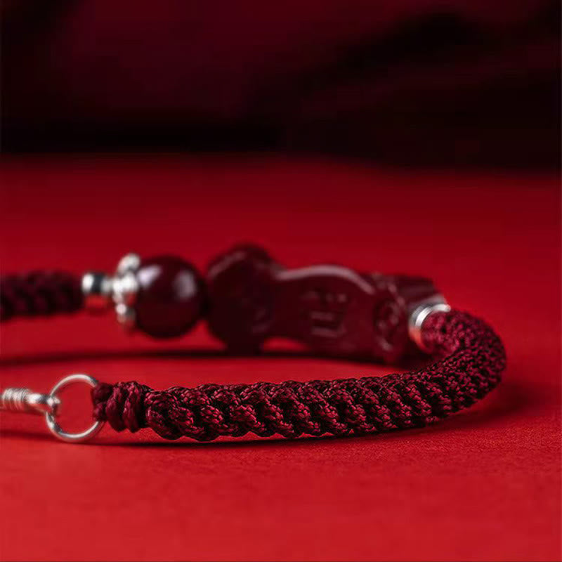 Pulsera trenzada de PiXiu Cinabrio para la Riqueza y la Suerte, hecha a mano con piedras de Buda 