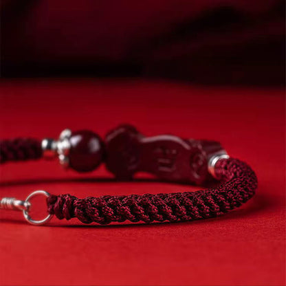 Pulsera trenzada de PiXiu Cinabrio para la Riqueza y la Suerte, hecha a mano con piedras de Buda 