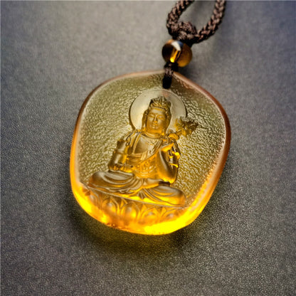 Buddha Stones Chinese Zodiac Natal Buddha Blessing Liuli Crystal Compassion Necklace Pendant